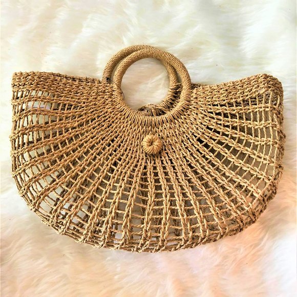 lulu's Handbags - WOVEN CIRCLE HANDLE HAND BAG